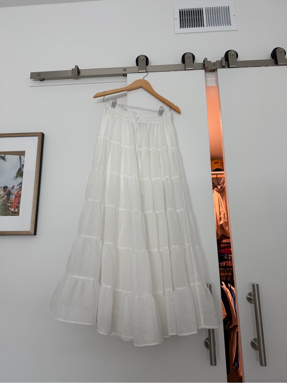 Women's White Tiered Maxi Skirt - Lightweight Boho Style